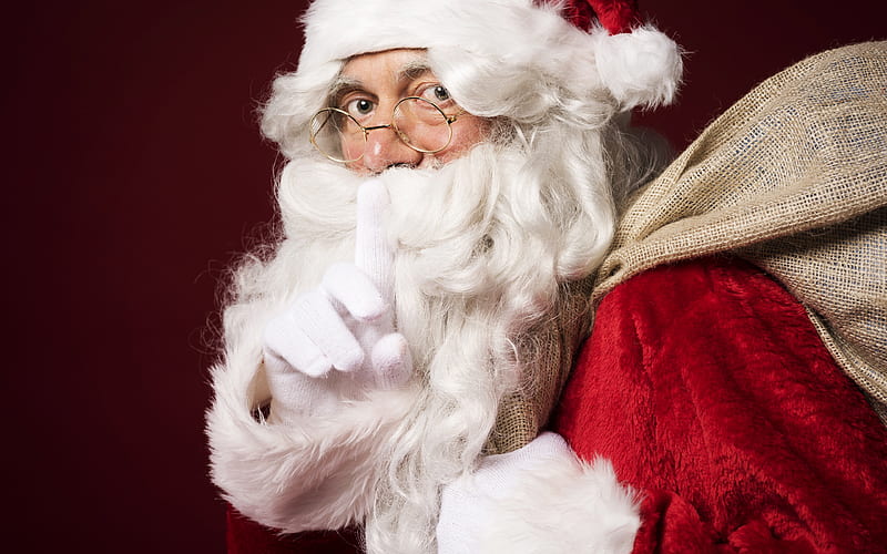 Santa Claus white beard, New Year, Christmas, bag with gifts, HD wallpaper