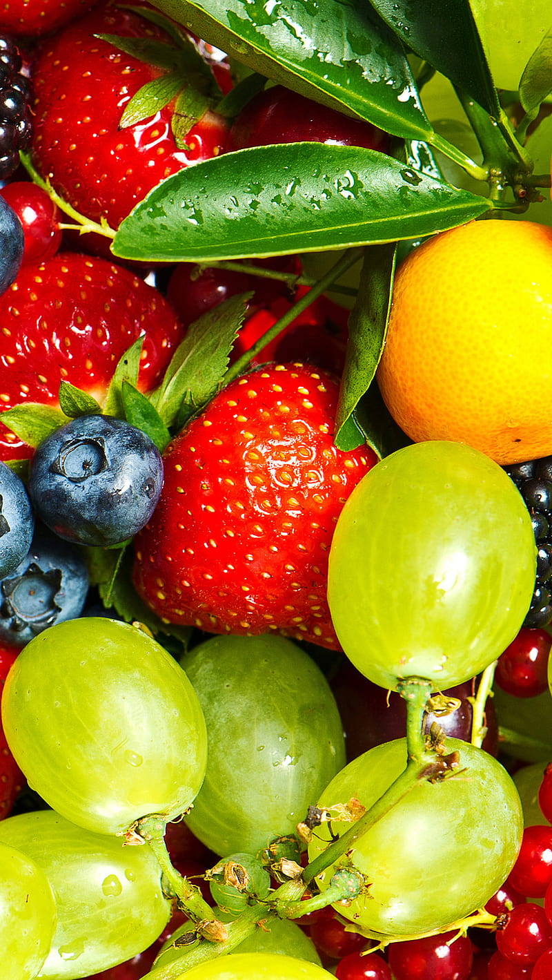fruit, grape, lemon, strawberry, HD phone wallpaper