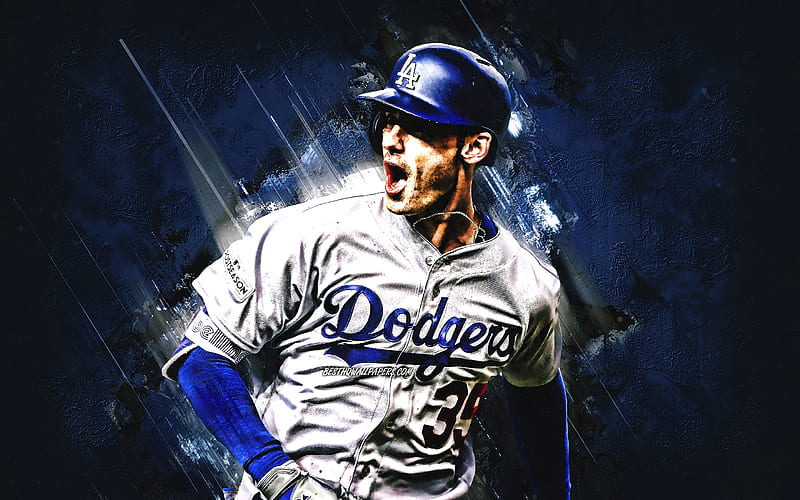 Cody Bellinger, Los Angeles Dodgers, MLB, american baseball player, portrait, blue stone background, baseball, Major League Baseball, HD wallpaper