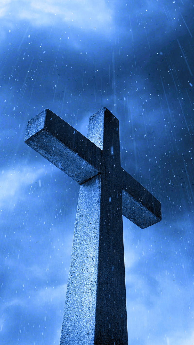 Cross under the rain, believe, christ, christian, jesus, pray, son of god, HD phone wallpaper
