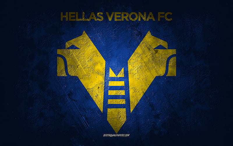 Hellas Verona FC, Italian football team, blue background, Hellas Verona FC logo, grunge art, Serie A, football, Italy, Hellas Verona FC emblem, HD wallpaper