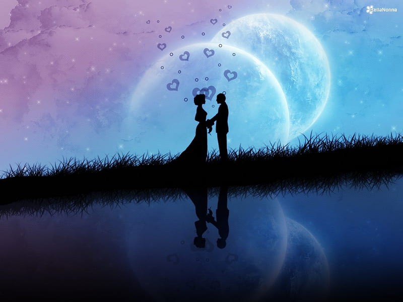 Just married and moons, just married, moon, abstract, couple, HD wallpaper