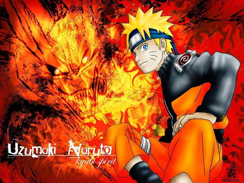 Naruto and Nine Tails, naruto, nine tails, anime, ninja, HD wallpaper