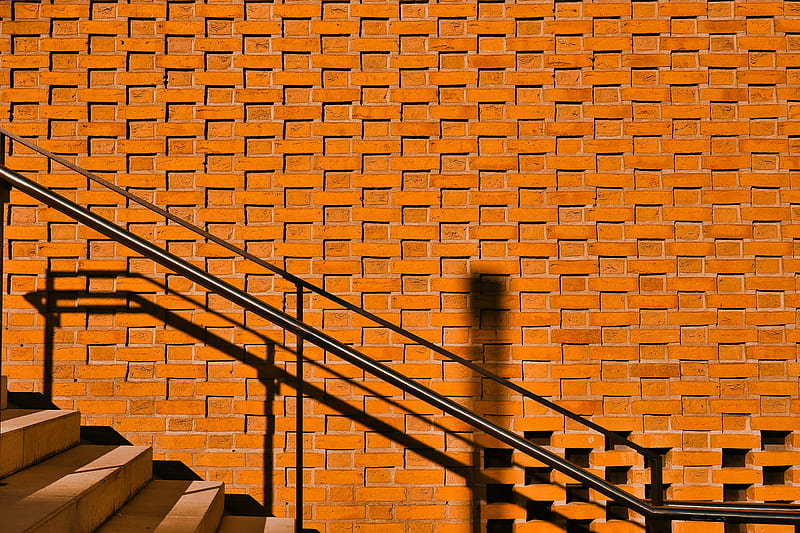 stairs, steps, railing, wall, shadow, HD wallpaper