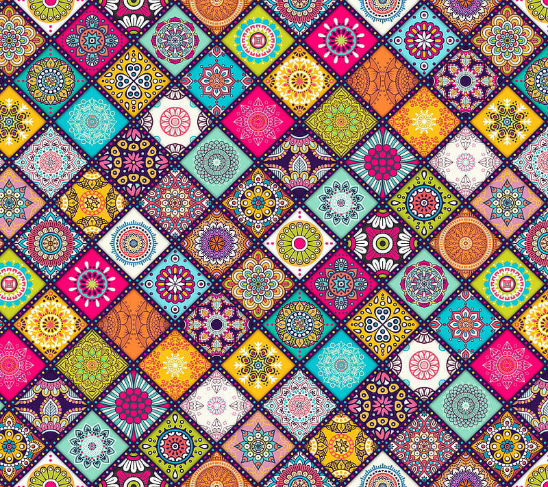 Pattern, colorful, floral, patter, texture, tiles, HD wallpaper