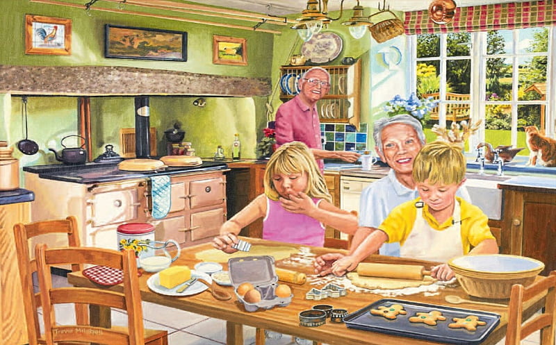 Famille, table, enfants, cuisiner, HD wallpaper