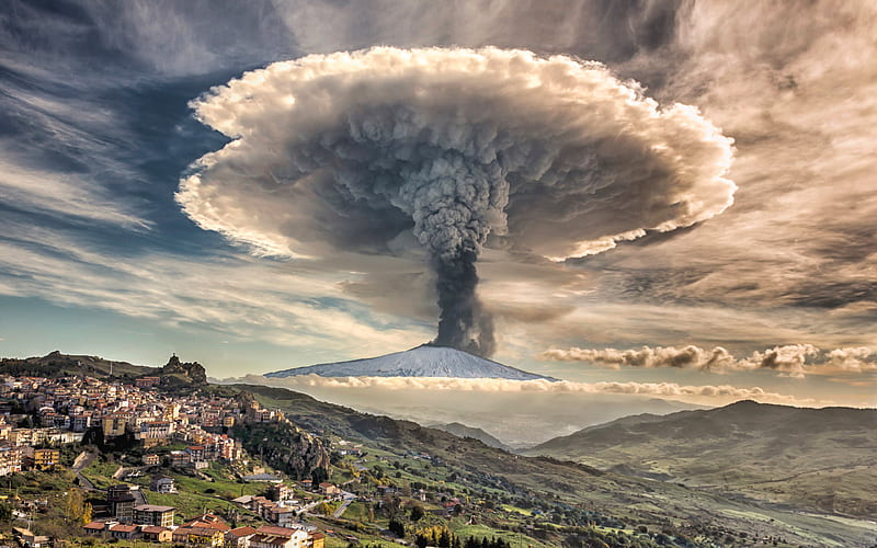 Mount Etna eruption, stratovolcano, Sicily, Italy, HD wallpaper