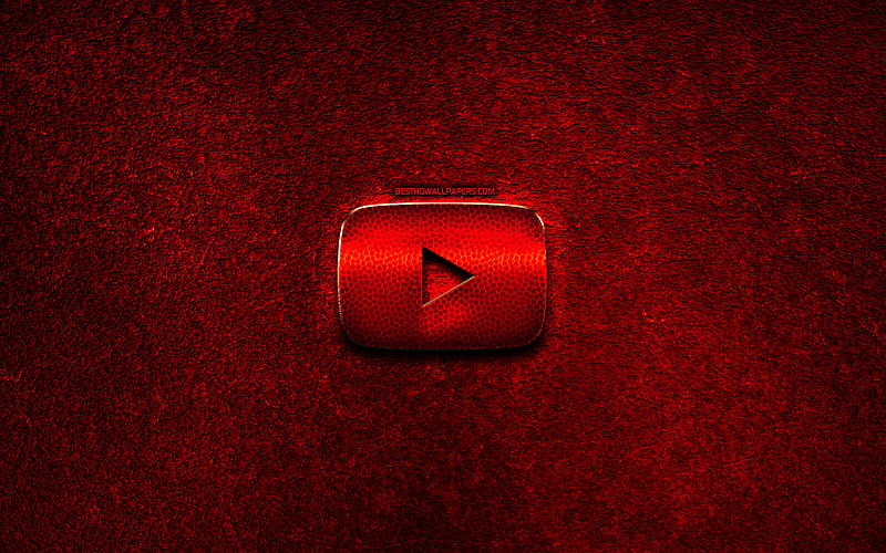 Youtube logo, red stone background, creative, Youtube, brands, Youtube 3D logo, artwork, Youtube red metal logo, HD wallpaper