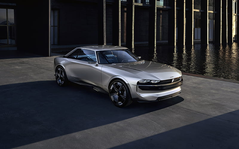 Peugeot e-Legend Concept, 2018 silvery coupe, throwback-style concept, front view, Peugeot, HD wallpaper