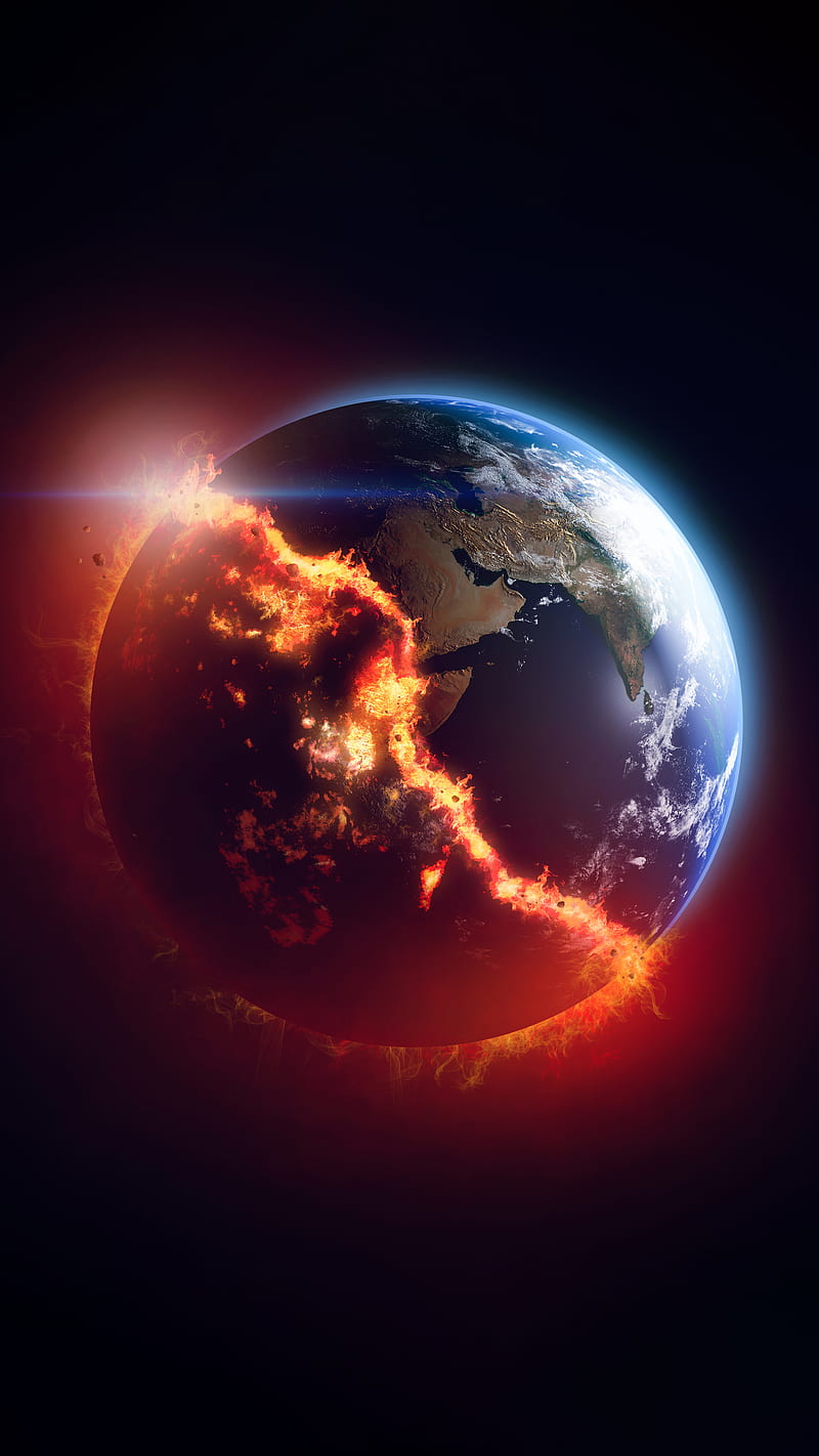 Burning Planet, armageddon, climate, dead, destruction, earth, fire, flame, space, HD phone wallpaper
