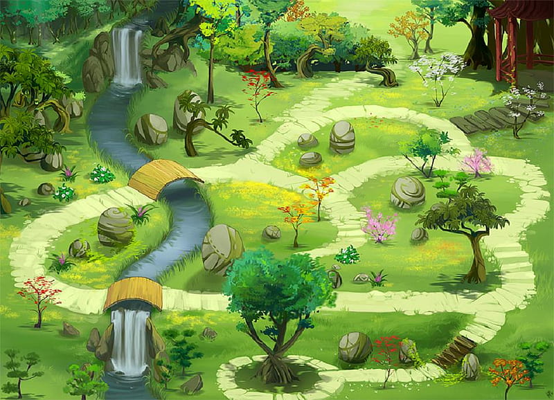 green land, green, grass, tress, path, way, map, HD wallpaper