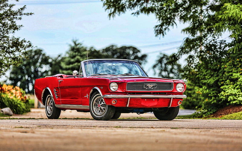 Ford Mustang, , muscle cars, 1966 cars, R, retro cars, 1966 Ford Mustang, red cabriolet, american cars, Ford, HD wallpaper