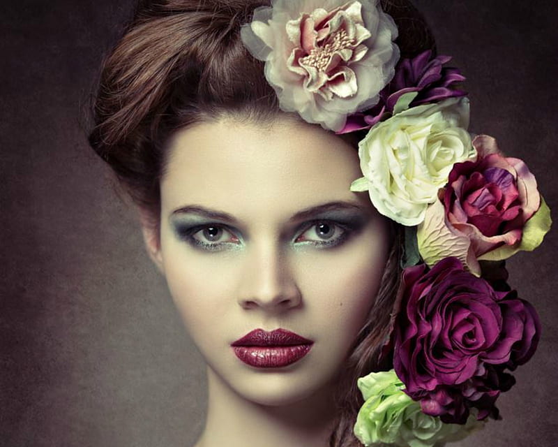 Beauty, model, rose, michael schnabl, woman, girl, flower, face, pink, HD wallpaper