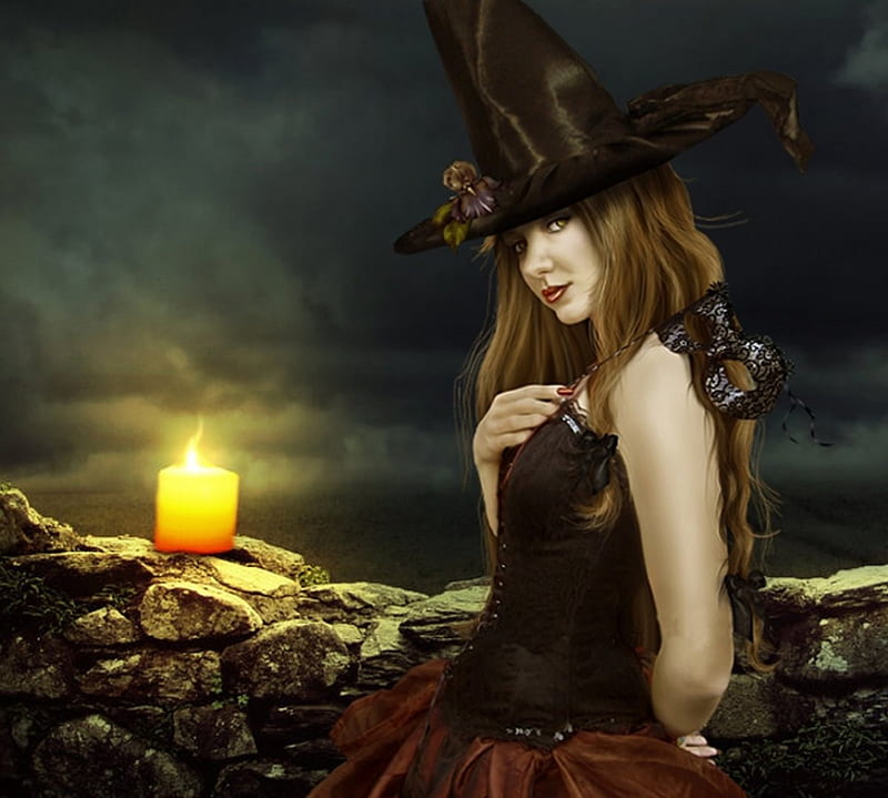 sexy witches, candle, halloween, witches, sexy, night, HD wallpaper