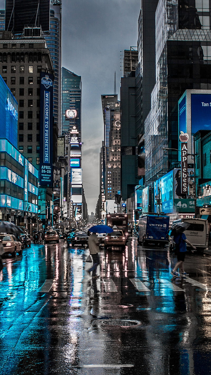 New York, new york, blue, city, night, rain, HD phone wallpaper | Peakpx