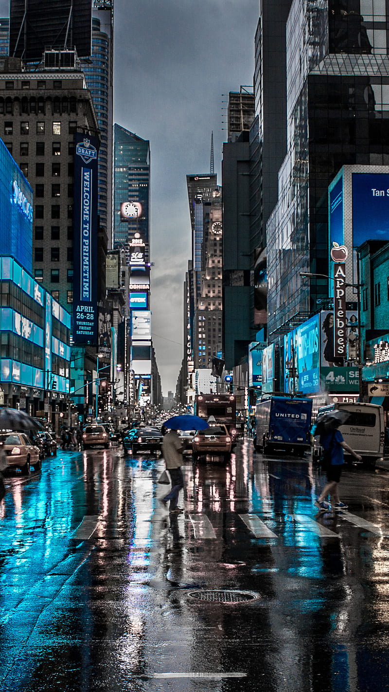 New York , new york, blue, city, night, rain, HD phone wallpaper