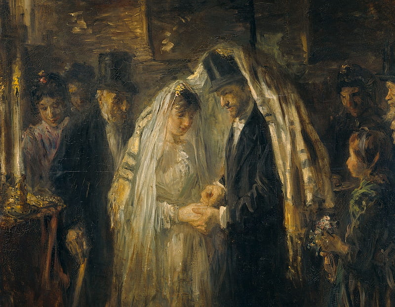 Jewish Wedding, art, bride, man, woman, girl, people, painting, joseph israels, pictura, couple, HD wallpaper