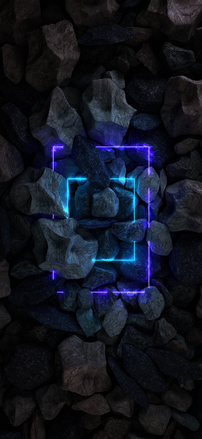 Blue neon rocks, HD phone wallpaper