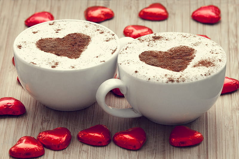 Valentine Day Cappuccino, valentines, cappuccino, holiday menu, corazones, HD wallpaper
