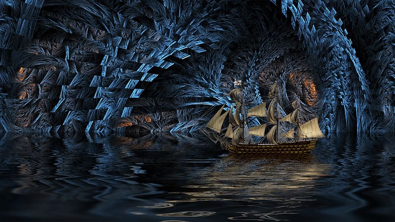 Water, Fantasy, Fractal, Boat, Cave, Illusion, Sailboat, Ship, HD wallpaper  | Peakpx