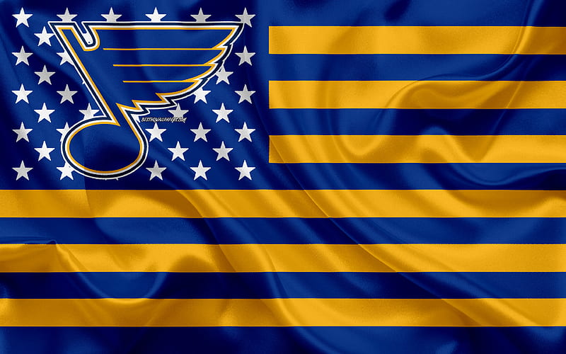 St Louis Blues, golden logo, NHL, blue metal background, american