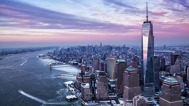 One World Trade Center, architecture, new york, new york city, hudson river, winter, skyscrapers, HD wallpaper