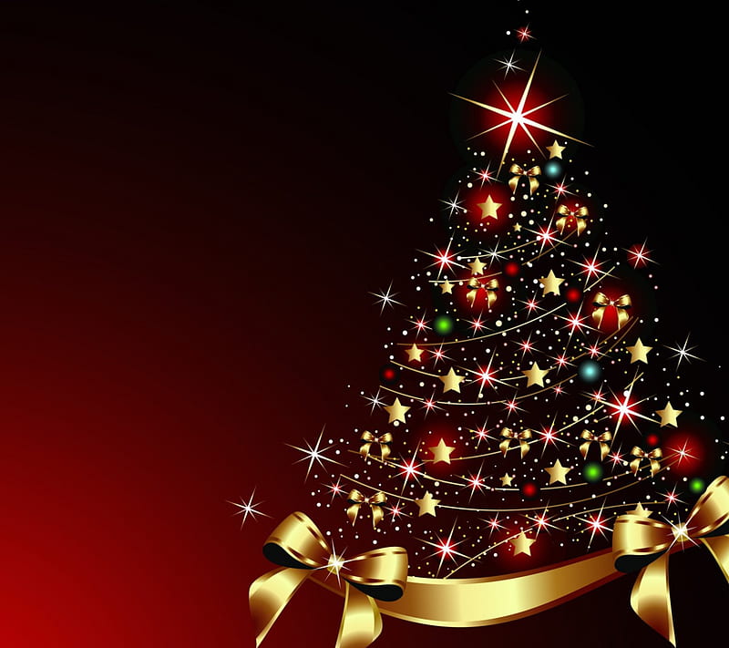 Beautiful Christmas Tree, Christmas, Pretty, colorful, stars, tree, holiday, ribbon, bows, HD wallpaper