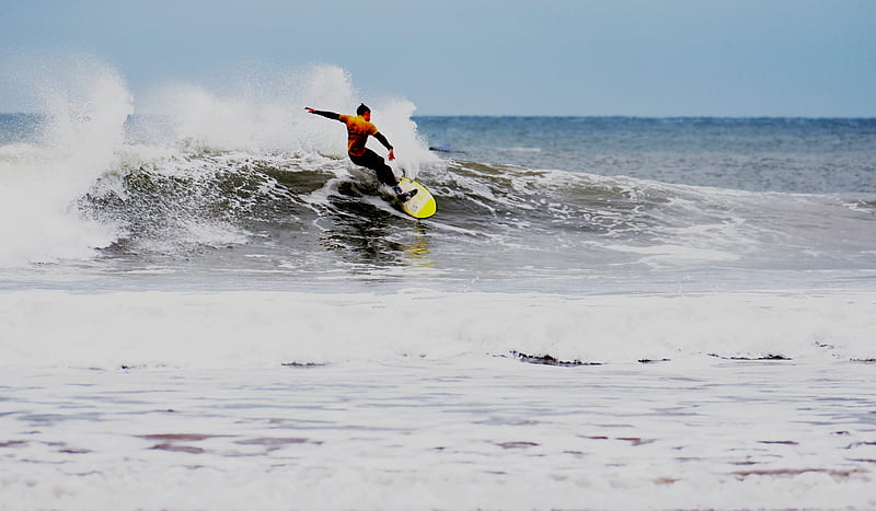 surfer wearing wet suit during daytime, HD wallpaper