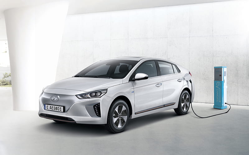 Hyundai Ioniq Electric, 2017 electric car charger, Korean cars, white Ioniq, HD wallpaper