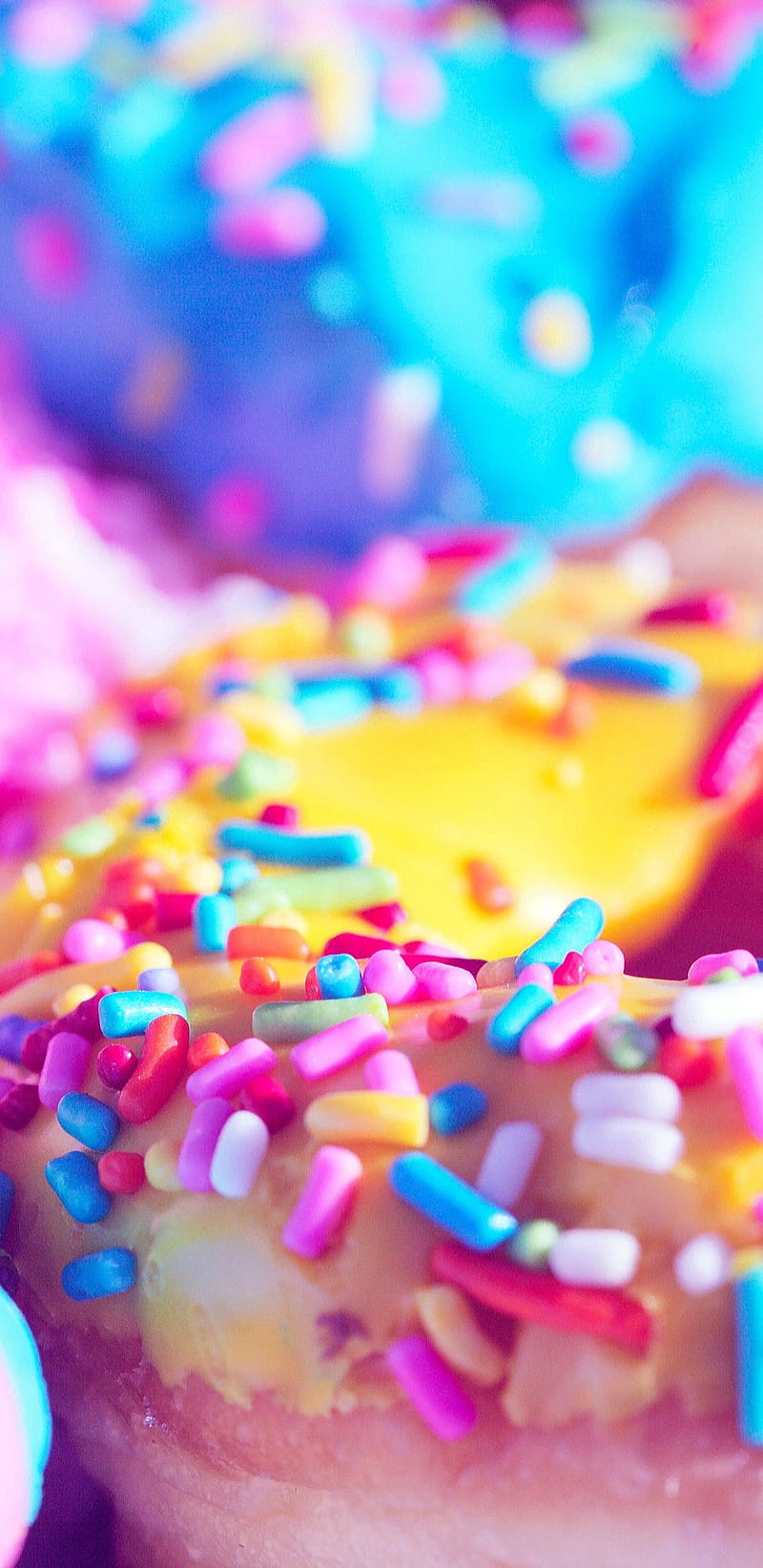 Donut Crazy, blue, cake, cakes, colourful, donuts, pink, pretty, sprinkles,  yellow, HD phone wallpaper | Peakpx