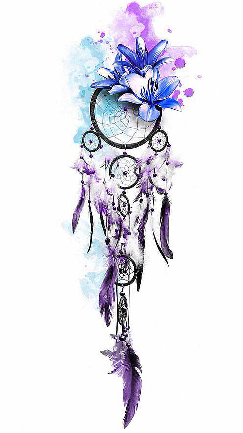 Blue lilies, dream, feather, flower, purple, white, HD phone wallpaper