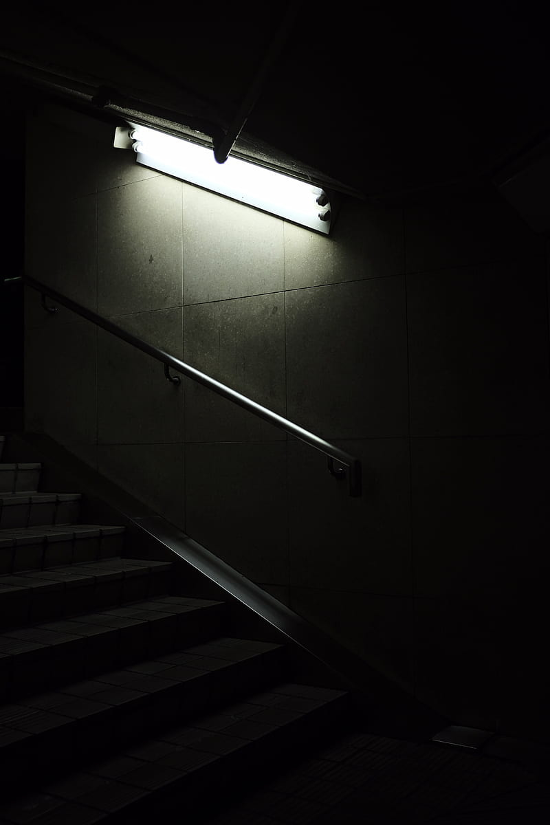 stairs, bw, light, glow, HD phone wallpaper