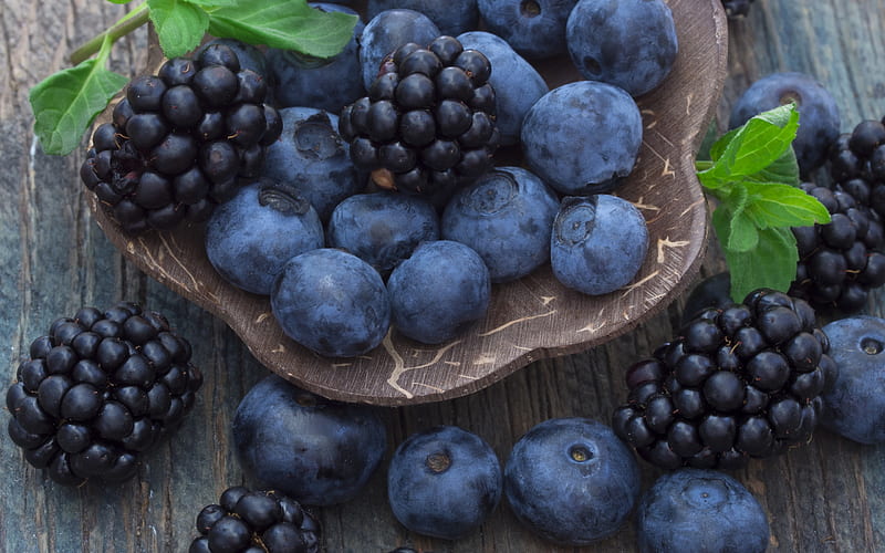 blueberries, blackberries, macro, forest berries, HD wallpaper