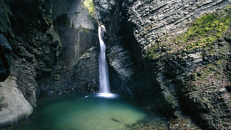 veliki kojzak waterfall slovenia, cliff, pool, crevice, falls, HD wallpaper