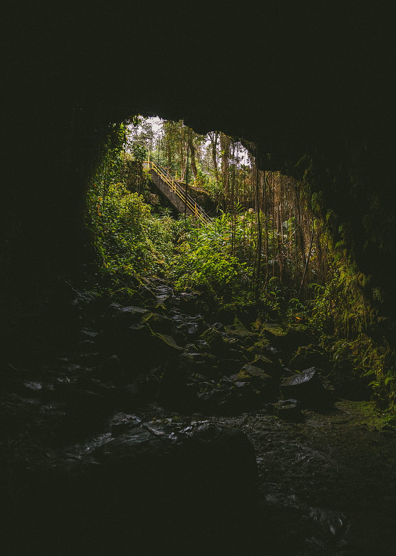cave, dark, rock, stairs, nature, HD phone wallpaper