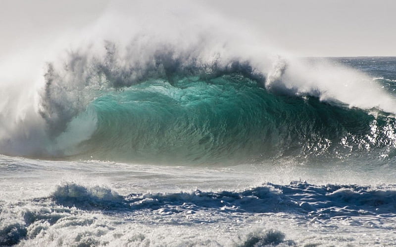 Breaking Wave in Kauai, Hawaii, shore, overflowing, hawaii, ocean, sky, wave, i, daylight, water, big, large, day, nature, white, kauai, blue, HD wallpaper