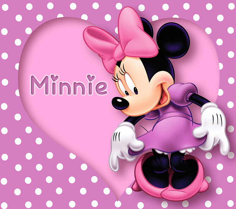 Minnie Mouse, desenho, disney, pink, polka dots, purple, HD wallpaper