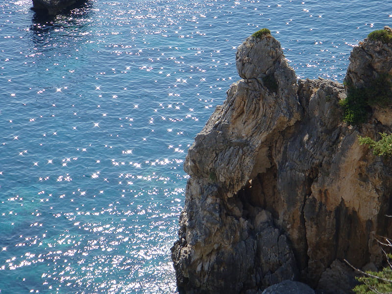corfu rock, palaeokastritsa, corfu island, sea view, HD wallpaper