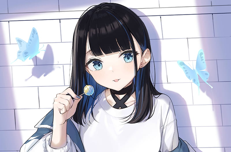 Chica anime, pelo negro, ojos azules, Fondo de pantalla HD | Peakpx