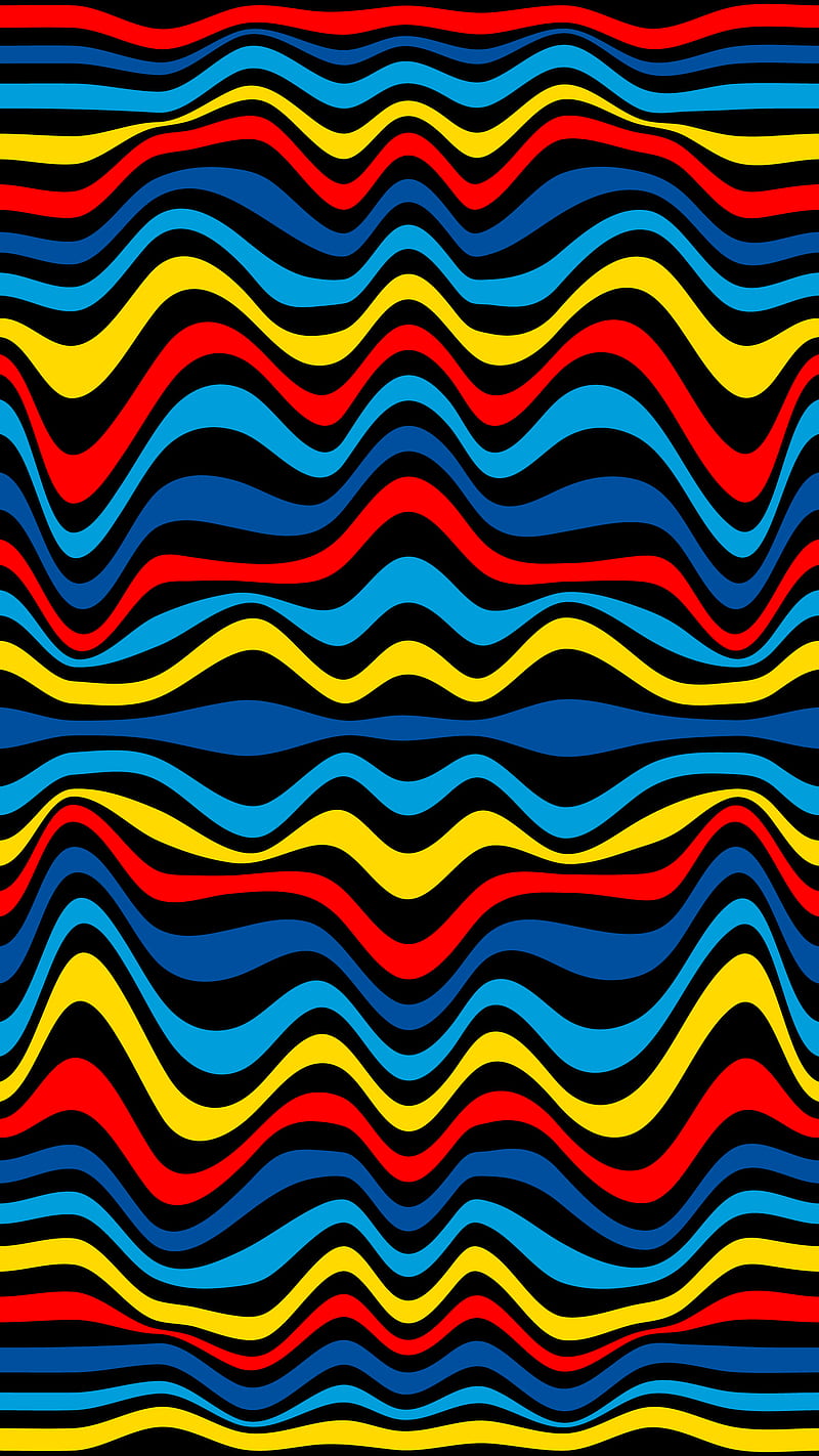 Wave pattern, Divin, art, background, black, blue, color, desenho, distort, effect, geometric, geometry, graphic, hypnotic, illusion, illusive, kinetic, line, movement, op-art, optical, optical-art, optical-illusion, red, striped, stripes, texture, vibration, visual, yellow, HD phone wallpaper