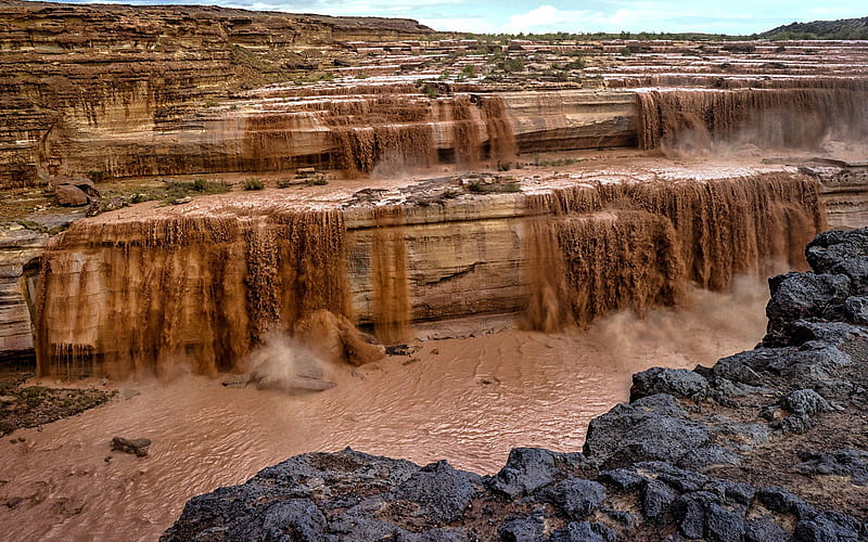Grand Falls, Arizona, USA, Canyons, Waterfall, Muddy, HD wallpaper