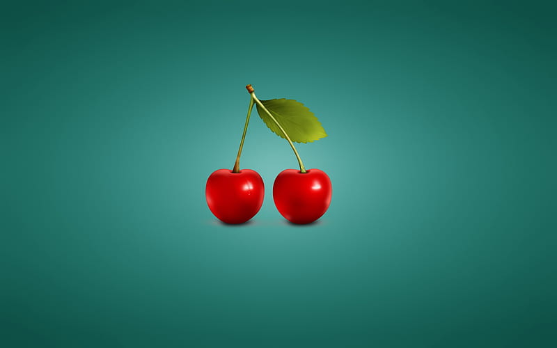 Cherries, red, fruit, vara, summer, minimalistic, blue, cherry, cirese, HD wallpaper