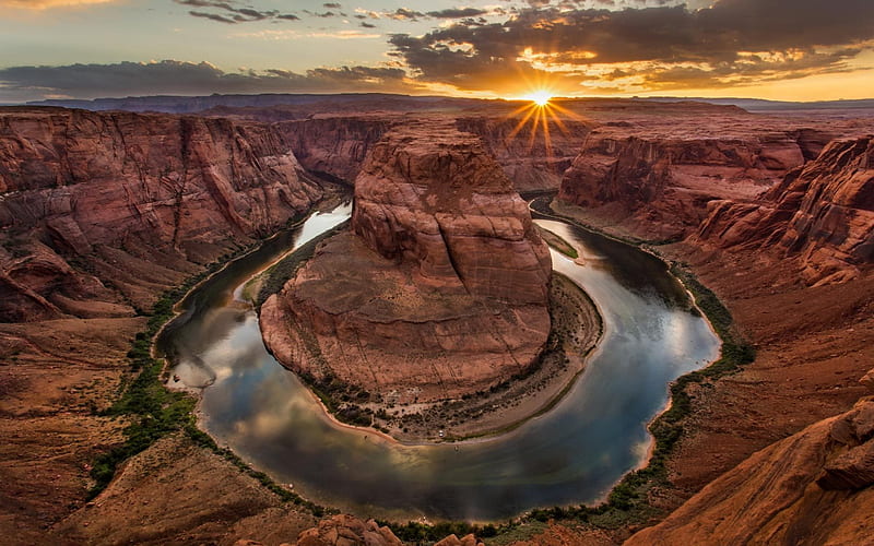 Horseshoe Bend, Colorado river, canyon, sunset, America, Arizona, USA, HD wallpaper