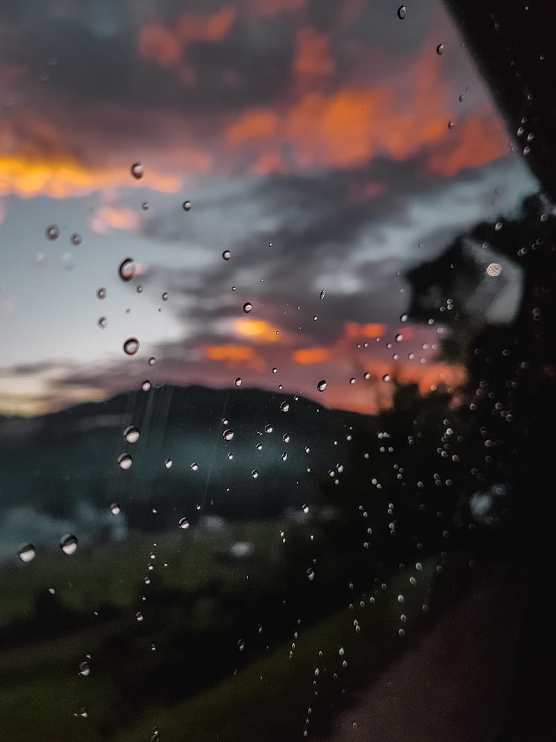 Sunset Droplets, bokeh, glass, mountains, outdoors, rain, rainforest, sunsets, water, HD phone wallpaper