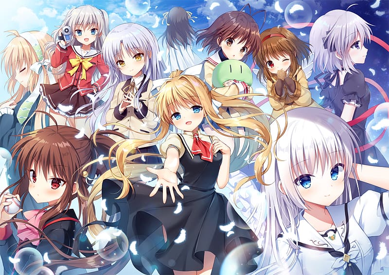 Anime, Crossover, Clannad, Angel Beats!, Little Busters!, Kanade Tachibana, Nagisa Furukawa, Misuzu Kamio, Girl From The Illusionary World, Kanon, Ayu Tsukimiya, Rin Natsume, Rewrite, Air (Anime), Nao Tomori, Charlotte (Anime), Dango (Clannad), Kagari (Rewrite), Summer Pockets, Shiroha Naruse, HD wallpaper