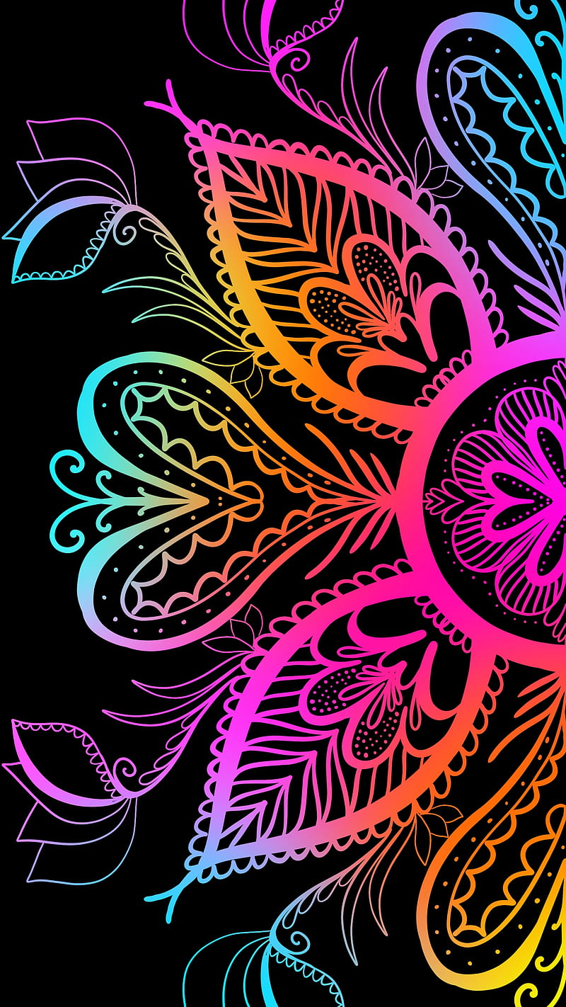 Color Mandala 1 Abstract Color Black Colors Flowers Mandala Ornament Hd Phone Wallpaper 