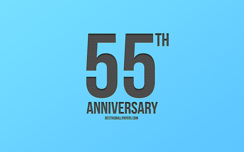 55th Anniversary sign, blue background, carbon anniversary signs, 55 Years Anniversary, stylish anniversary symbols, 55th Anniversary, creative art, HD wallpaper
