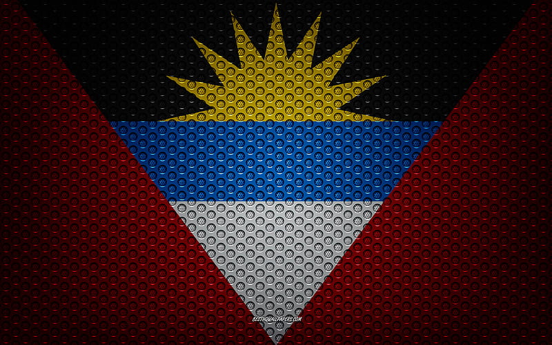 Flag of Antigua and Barbuda creative art, metal mesh texture, Antigua and Barbuda flag, national symbol, silk flag, Antigua and Barbuda, North America, flags of North America countries, HD wallpaper