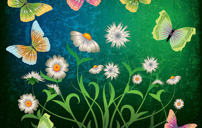 ✿⊱•╮B r i g h t╭•⊰✿, pretty, lovely, colors, love four seasons, bonito, butterflies, bright, flowers, nature, butterfly designs, animals, HD wallpaper