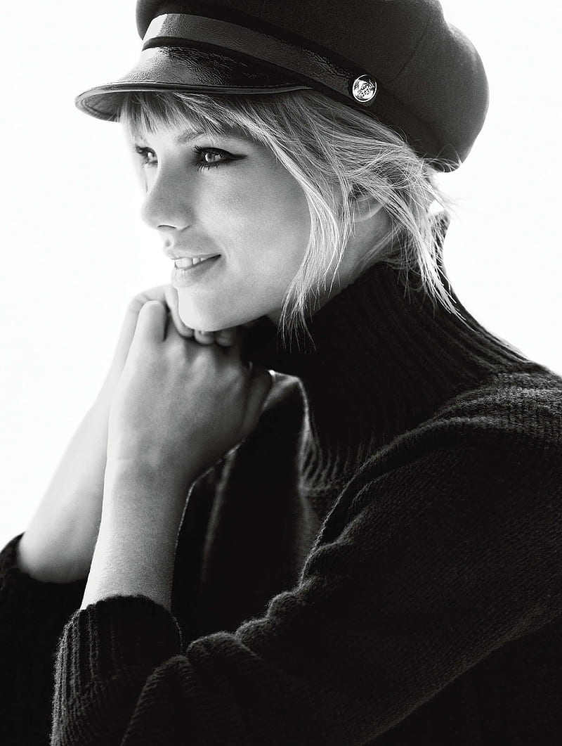 Taylor Swift, women, blonde, singer, monochrome, simple background, smiling, celebrity, hat, HD phone wallpaper